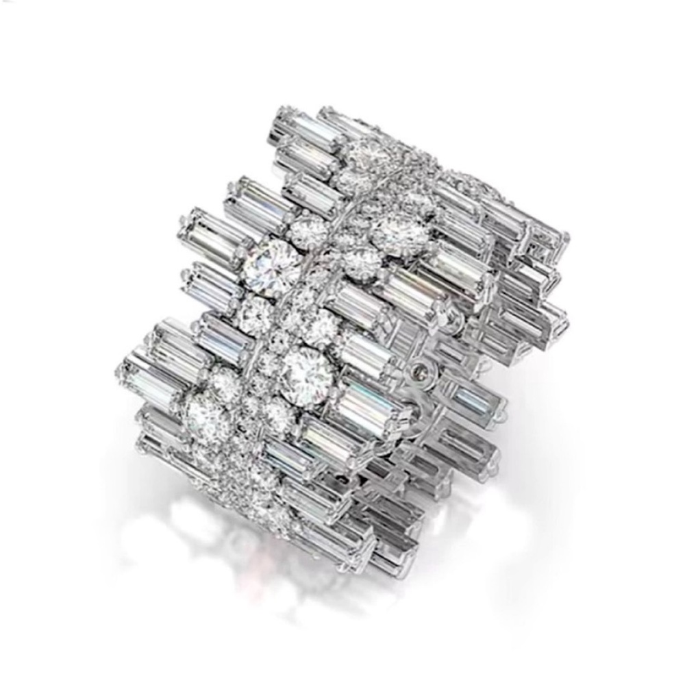 Swarovski Crystal Pavé Baguette Silver Tone Statement Ring